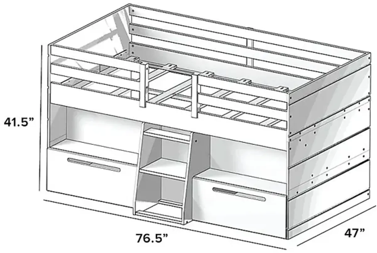 Kids Edenberry White Twin Loft Bed with 2 Drawers