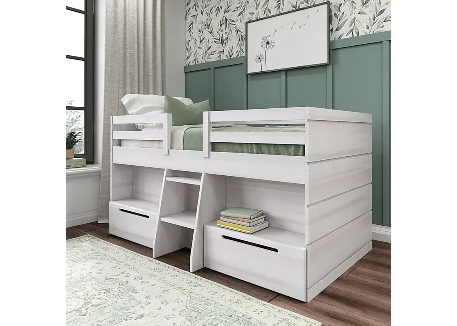 Kids Edenberry White Twin Loft Bed with 2 Drawers