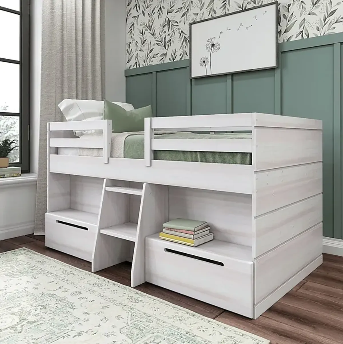 Kids Edenberry White Twin Loft Bed with 2 Drawers