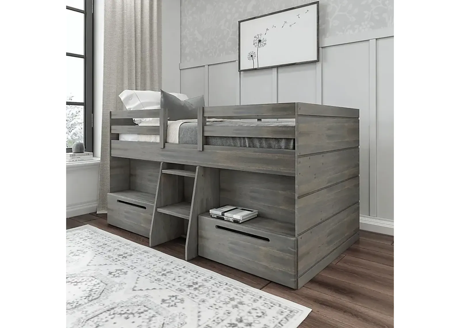 Kids Edenberry Gray Twin Loft Bed with 2 Drawers