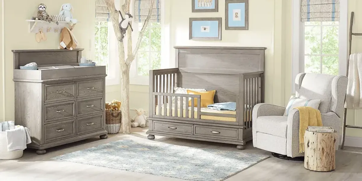 Kids Woodland Adventures Classic Gray 5 Pc Nursery with Toddler & Conversion Rails