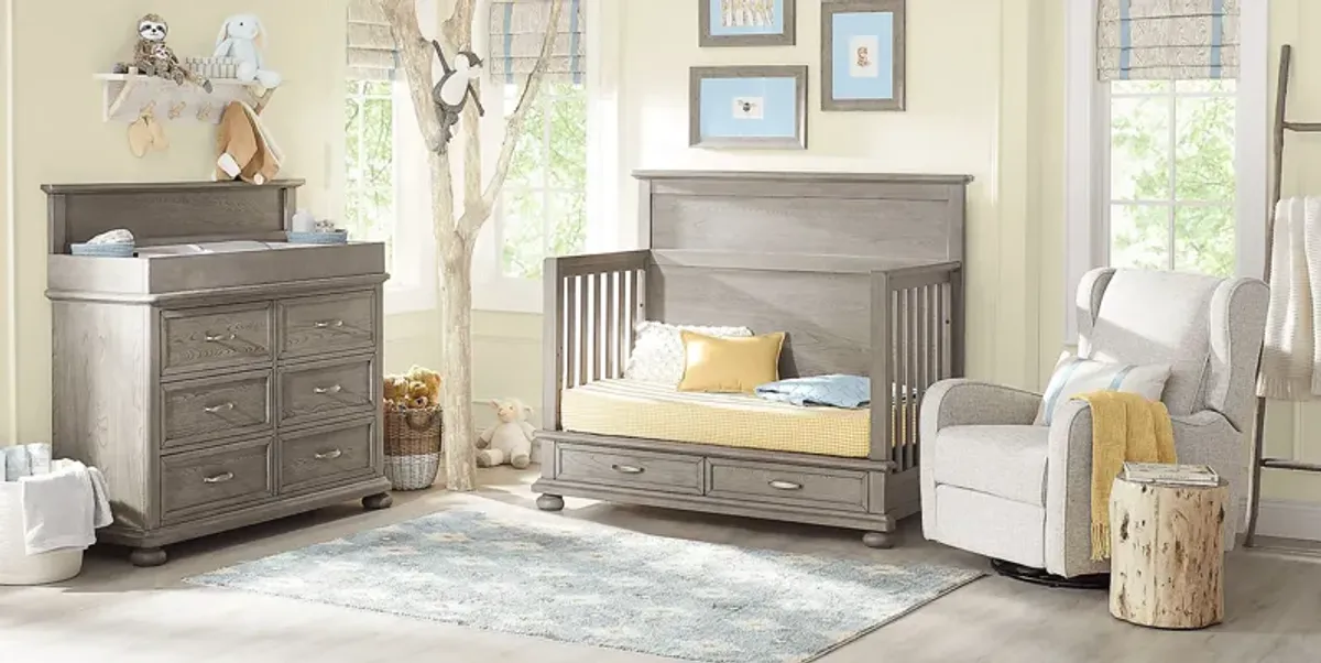 Kids Woodland Adventures Classic Gray 5 Pc Nursery with Toddler & Conversion Rails