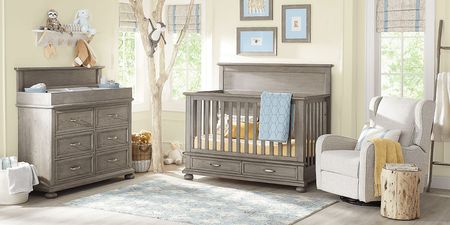 Kids Woodland Adventures Classic Gray 5 Pc Nursery with Toddler & Conversion Rails