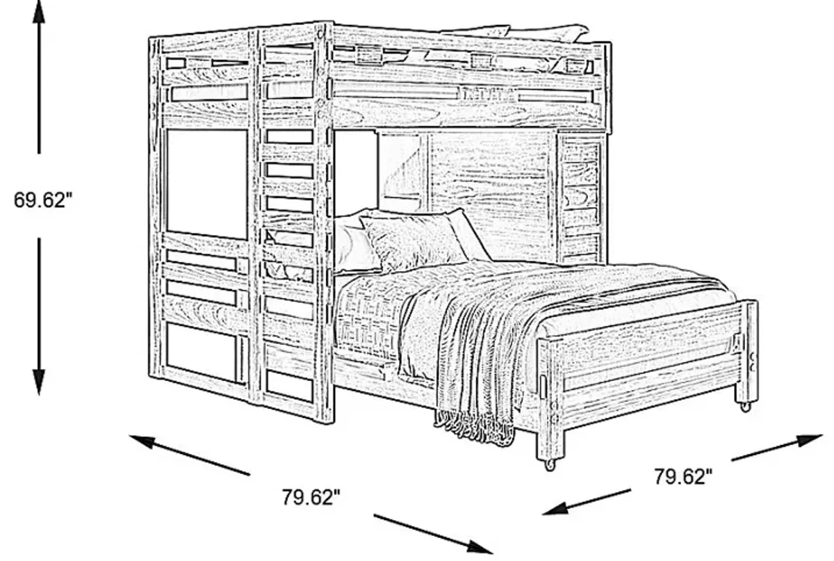 Kids Creekside 2.0 Charcoal Full/Full Loft with Loft Chest and Bookcase