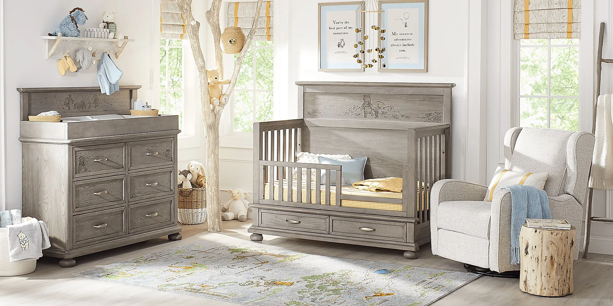 Disney Baby Woodland Adventures with Winnie the Pooh Classic Gray 4 Pc Nursery with Toddler Rails