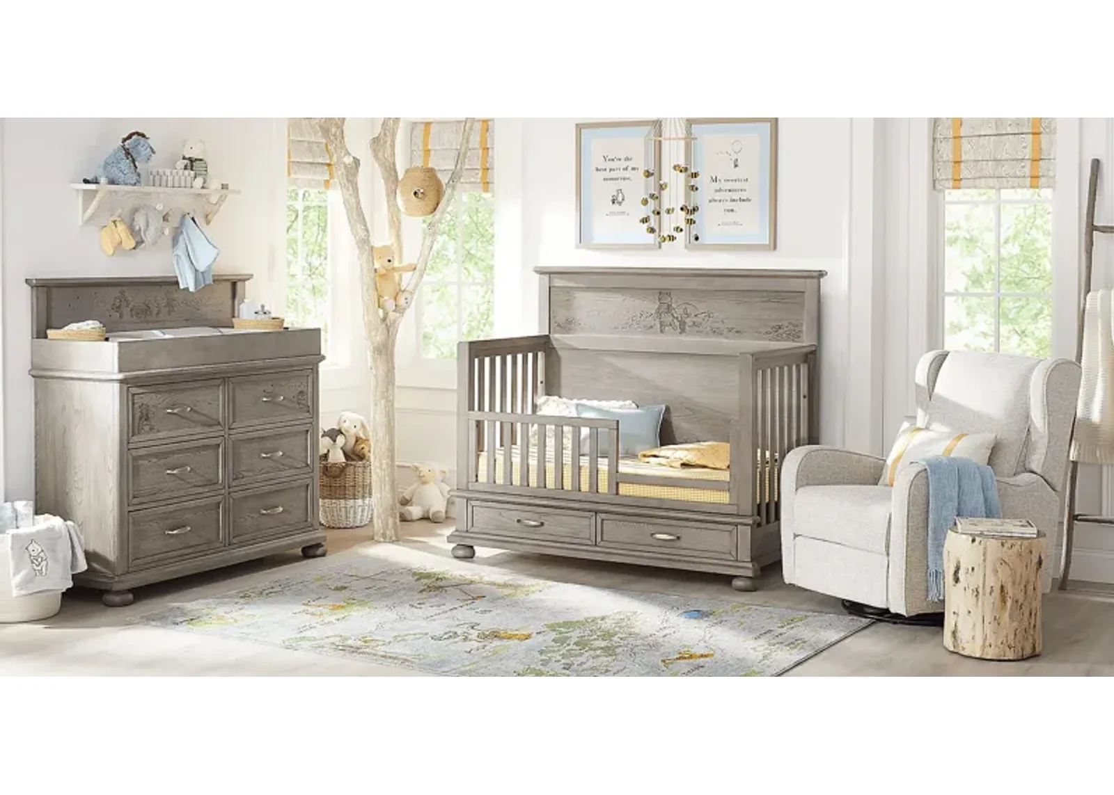 Disney Baby Woodland Adventures with Winnie the Pooh Classic Gray 4 Pc Nursery with Toddler Rails