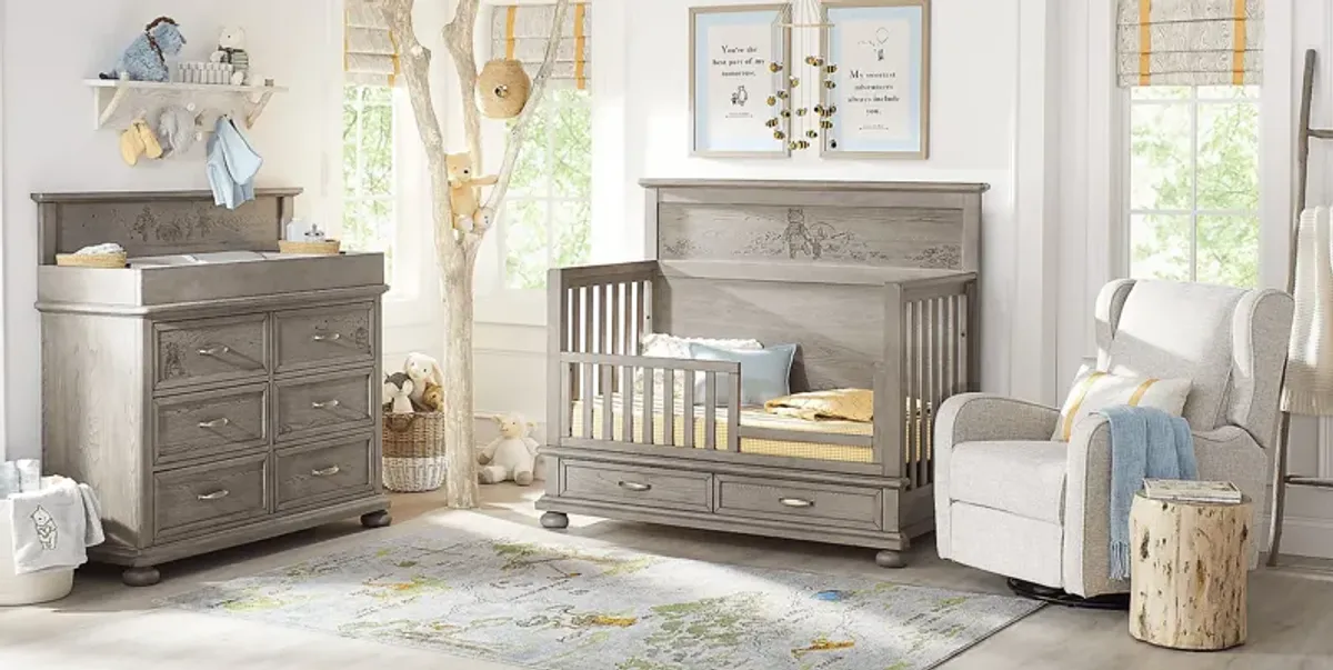 Disney Baby Woodland Adventures with Winnie the Pooh Classic Gray 4 Pc Nursery with Toddler Rails