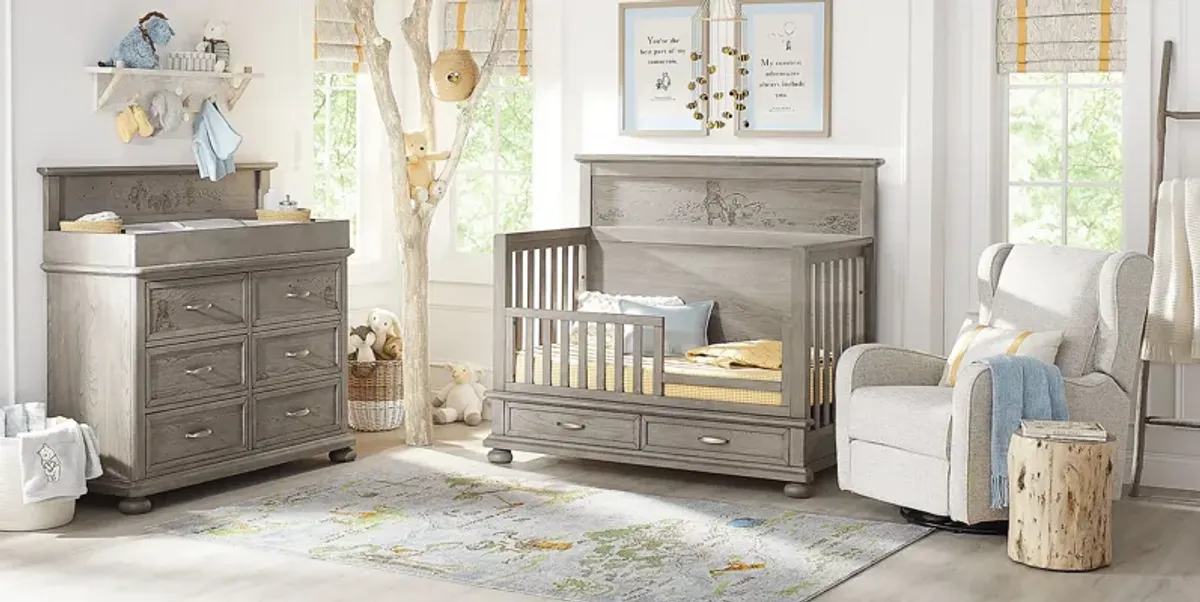 Disney Baby Woodland Adventures with Winnie the Pooh Classic Gray 5 Pc Nursery with Conversion Rails