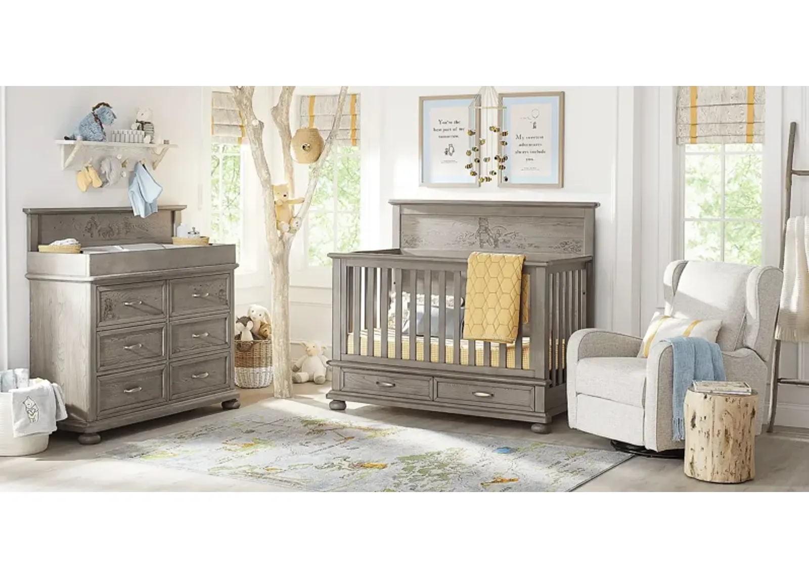 Disney Baby Woodland Adventures with Winnie the Pooh Classic Gray 5 Pc Nursery with Conversion Rails