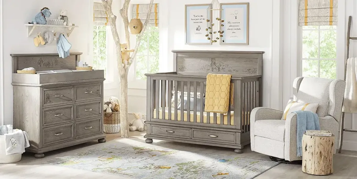 Disney Baby Woodland Adventures with Winnie the Pooh Classic Gray 5 Pc Nursery with Conversion Rails