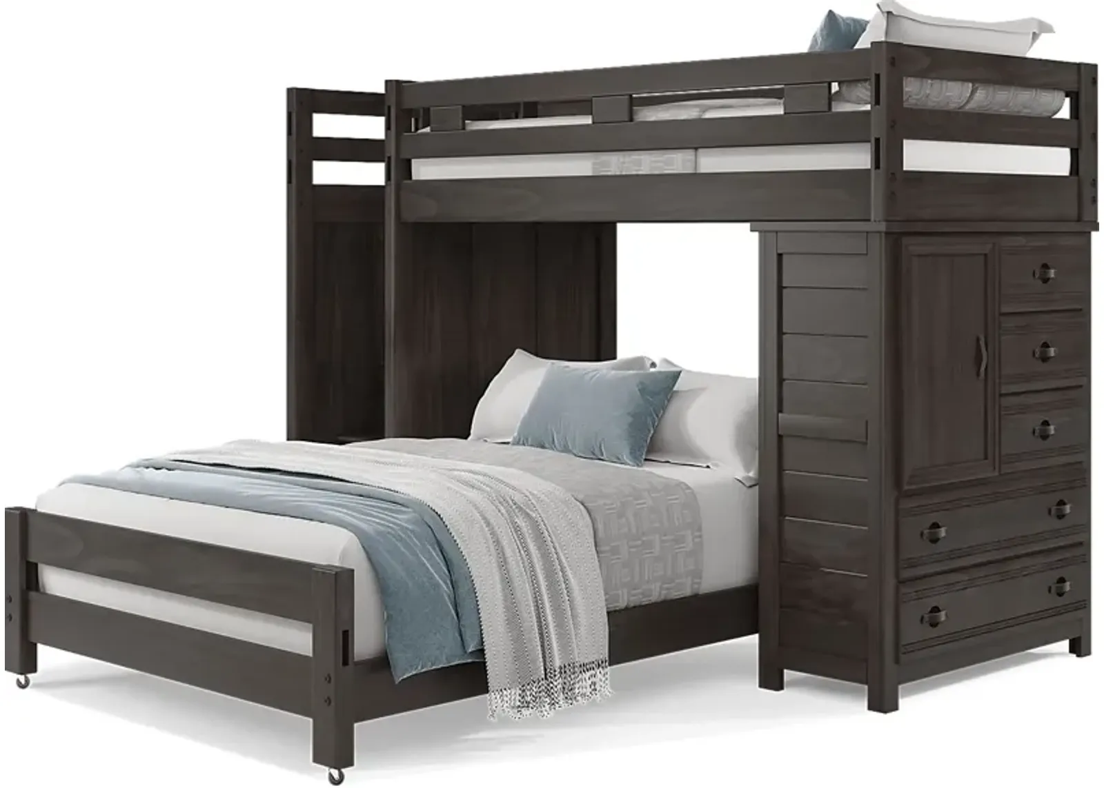 Kids Creekside 2.0 Charcoal Twin/Full Step Loft with Loft Chest