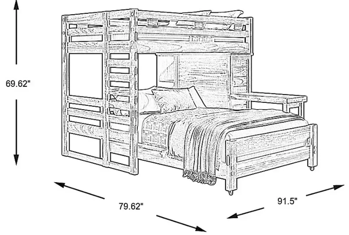 Kids Creekside 2.0 Charcoal Full/Full Loft with Loft Chest, Bookcase and Desk Attachment