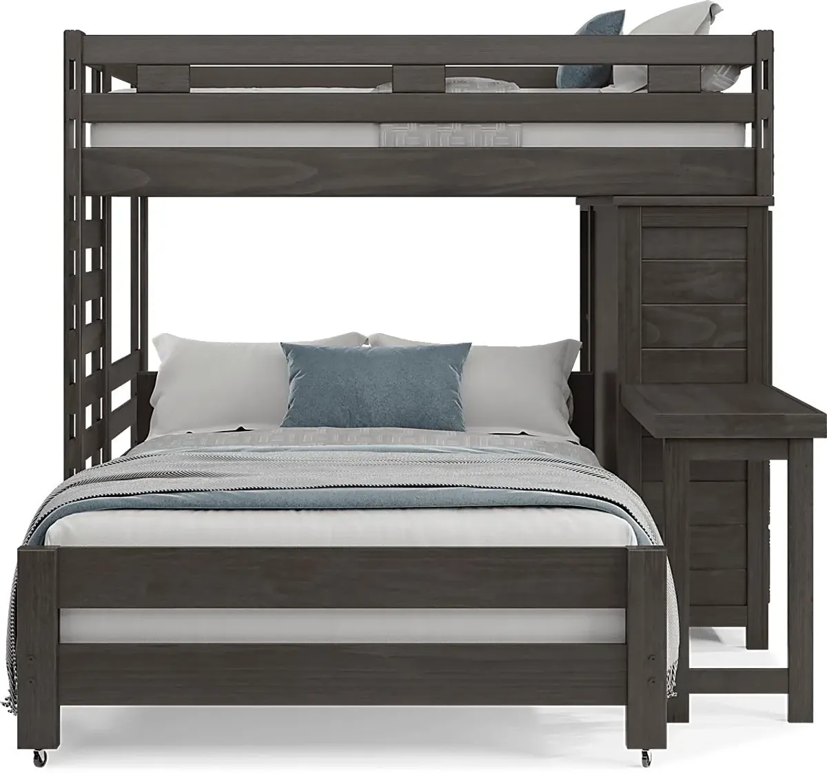 Kids Creekside 2.0 Charcoal Full/Full Loft with Loft Chest, Bookcase and Desk Attachment
