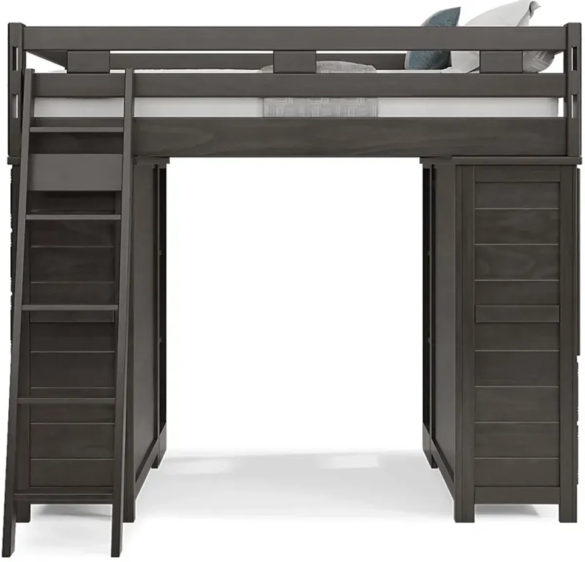 Kids Creekside 2.0 Charcoal Full Loft with 2 Loft Chests and 2 Bookcases