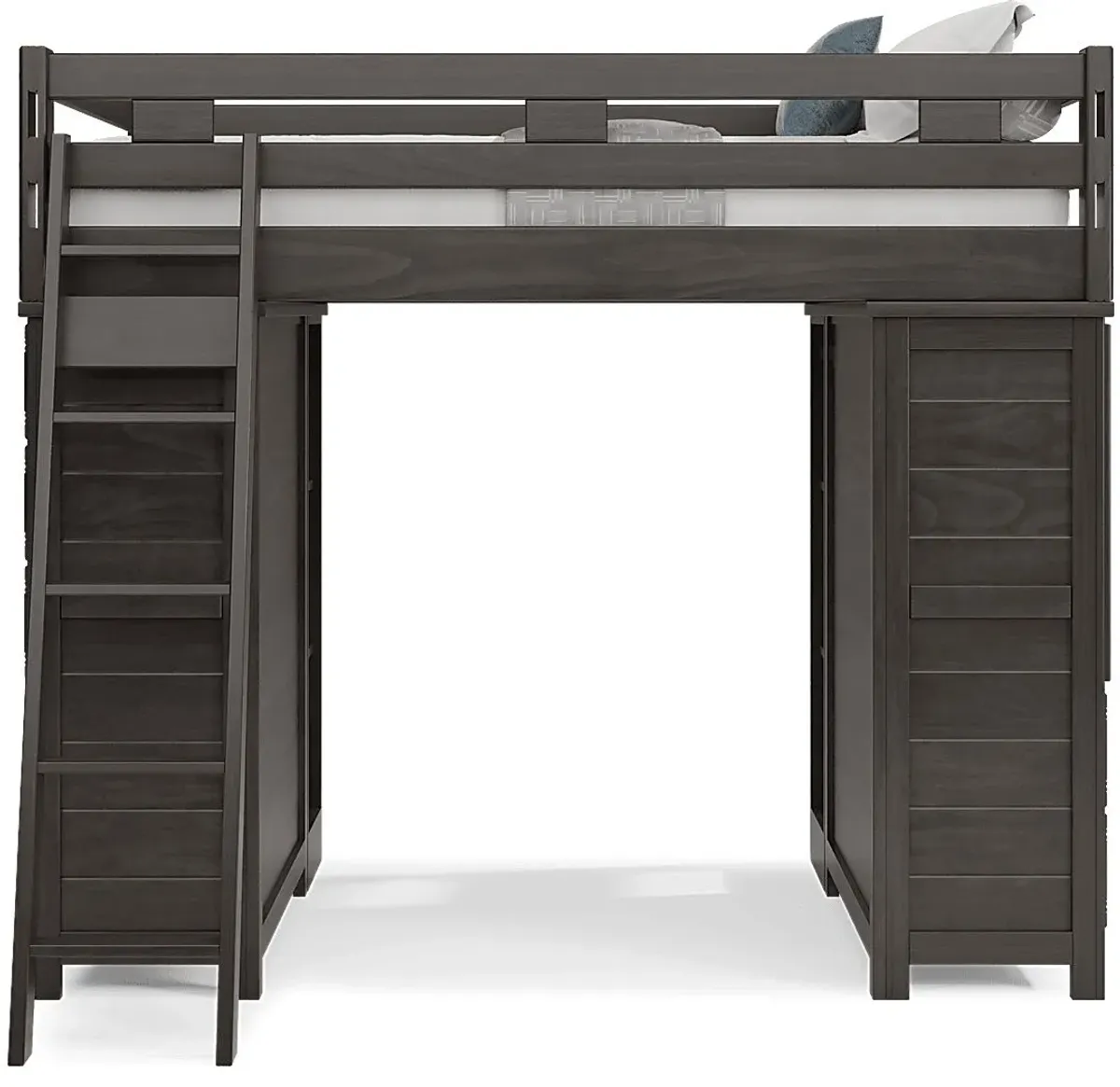 Kids Creekside 2.0 Charcoal Full Loft with 2 Loft Chests and 2 Bookcases