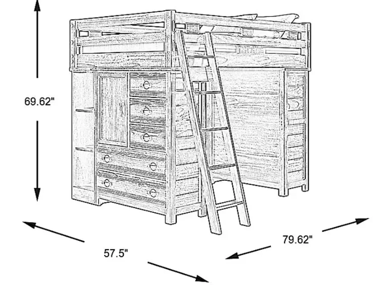 Kids Creekside 2.0 Charcoal Full Loft with 2 Loft Chests and 2 Bookcases