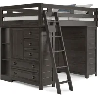 Kids Creekside 2.0 Charcoal Full Loft with 2 Loft Chests and 2 Bookcases