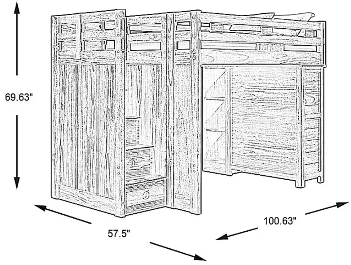 Kids Creekside 2.0 Charcoal Full Step Loft with Loft Chest and Bookcase