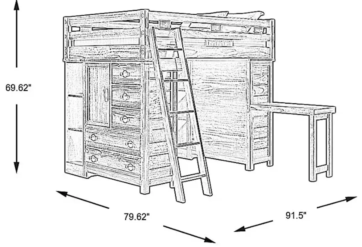 Kids Creekside 2.0 Charcoal Full Loft with 2 Loft Chests, 2 Bookcases and Desk Attachment