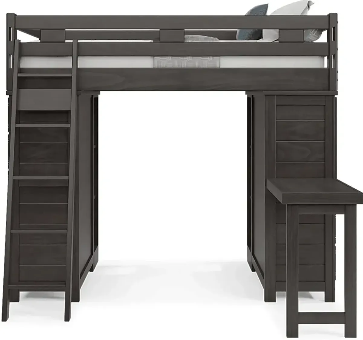 Kids Creekside 2.0 Charcoal Full Loft with 2 Loft Chests, 2 Bookcases and Desk Attachment