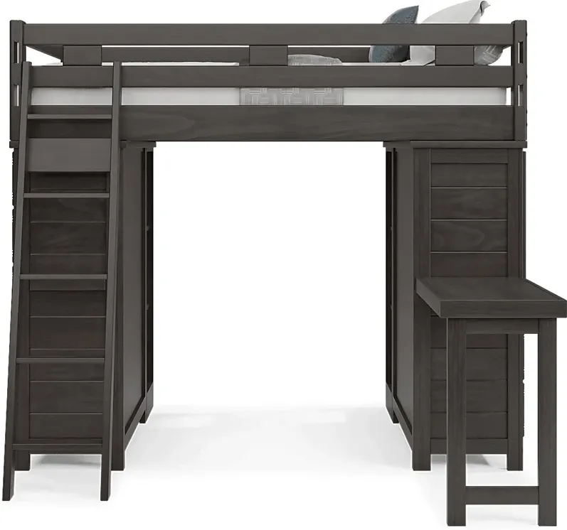 Kids Creekside 2.0 Charcoal Full Loft with 2 Loft Chests, 2 Bookcases and Desk Attachment