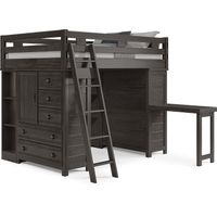 Kids Creekside 2.0 Charcoal Full Loft with 2 Loft Chests, 2 Bookcases and Desk Attachment
