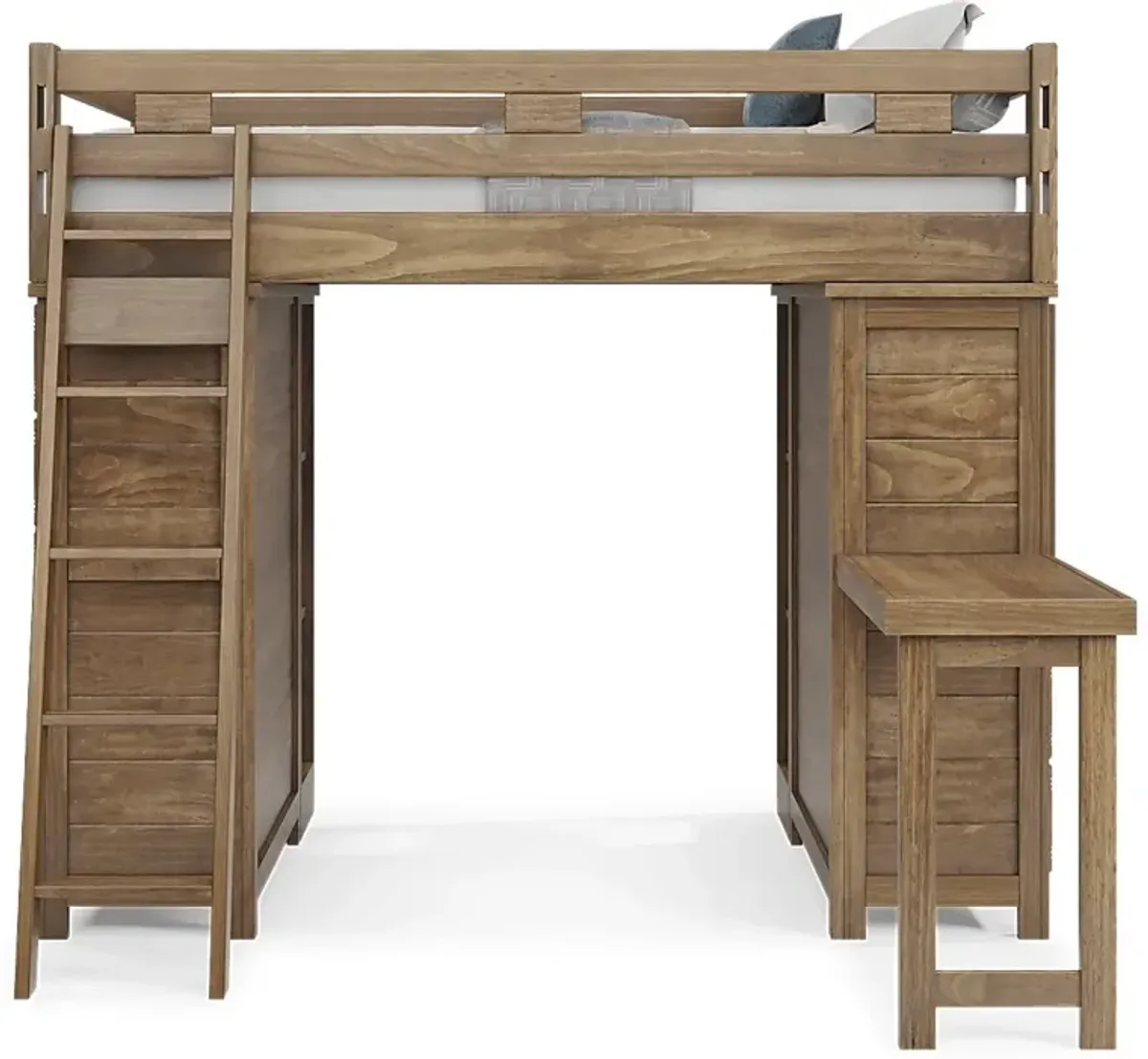 Kids Creekside 2.0 Chestnut Full Loft with 2 Loft Chests, 2 Bookcases and Desk Attachment