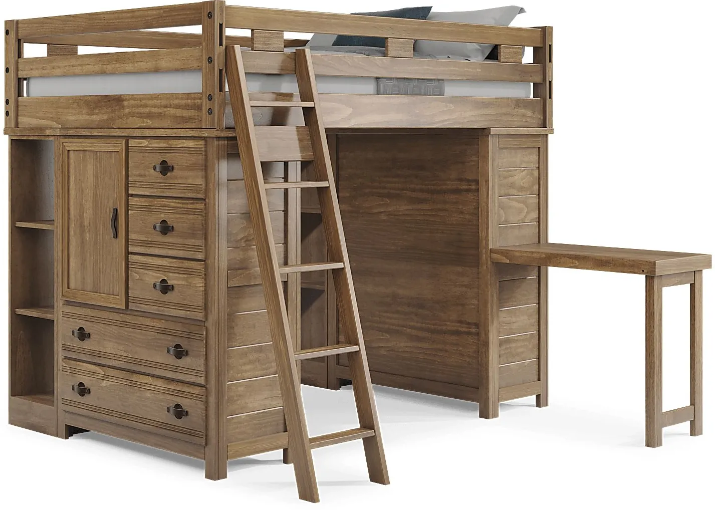 Kids Creekside 2.0 Chestnut Full Loft with 2 Loft Chests, 2 Bookcases and Desk Attachment