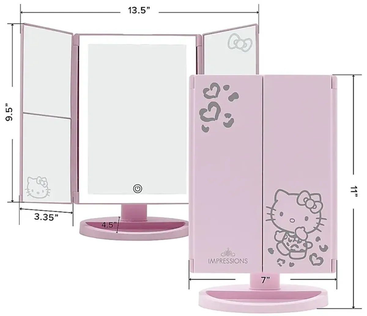 Kids Hello Kitty Pink Tri-Fold Vanity Mirror