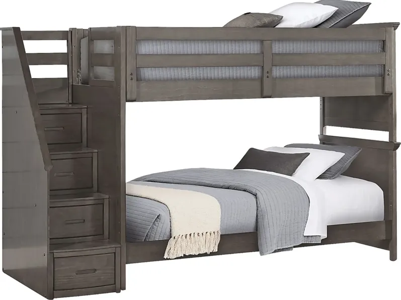 Kids Santa Cruz Gray Twin/Twin Step Bunk Bed with Basketball Hoop