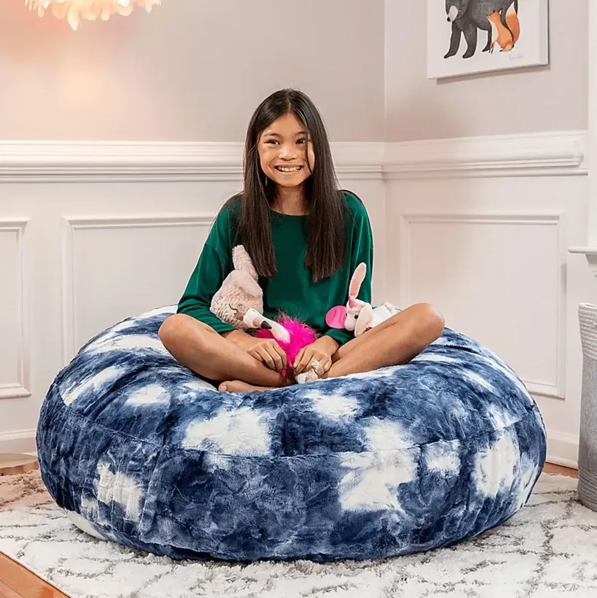 Kids Brogton Blue White Bean Bag Chair