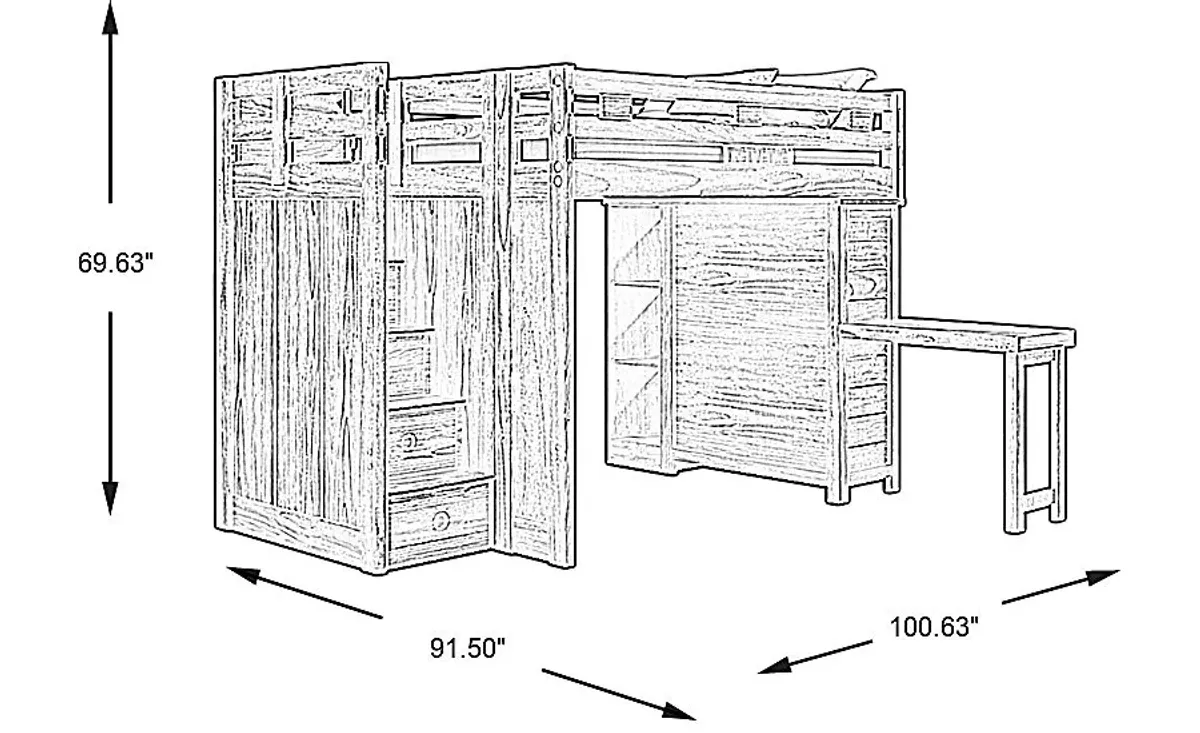 Kids Creekside 2.0 Chestnut Full Step Loft with Loft Chest, Bookcase and Desk Attachment