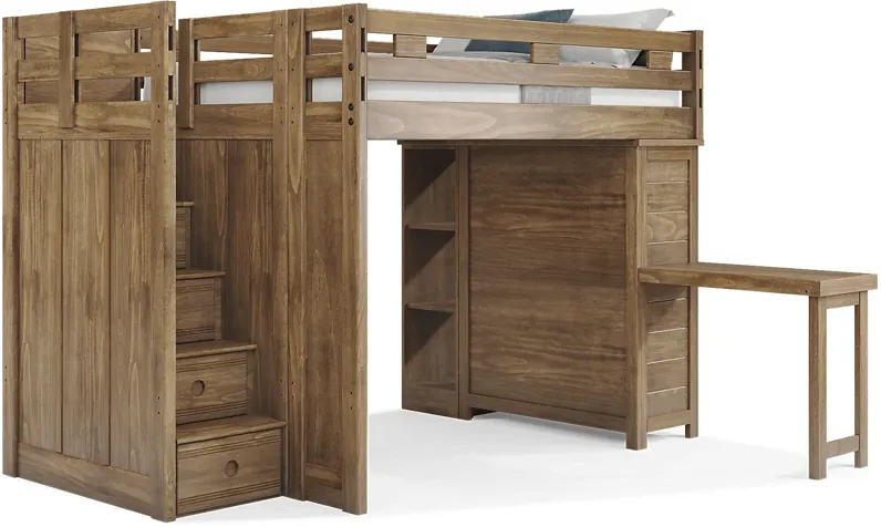 Kids Creekside 2.0 Chestnut Full Step Loft with Loft Chest, Bookcase and Desk Attachment