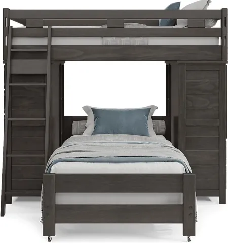 Kids Creekside 2.0 Charcoal Full/Twin Loft with 2 Loft Chests and 2 Bookcases