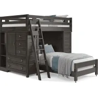Kids Creekside 2.0 Charcoal Full/Twin Loft with 2 Loft Chests and 2 Bookcases