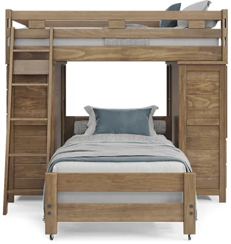 Kids Creekside 2.0 Chestnut Full/Twin Loft with 2 Loft Chests and 2 Bookcases