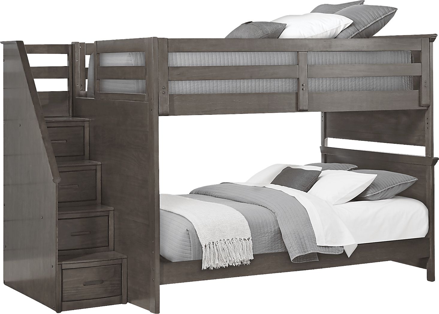 Kids Santa Cruz Gray Full/Full Step Bunk Bed with Basketball Hoop