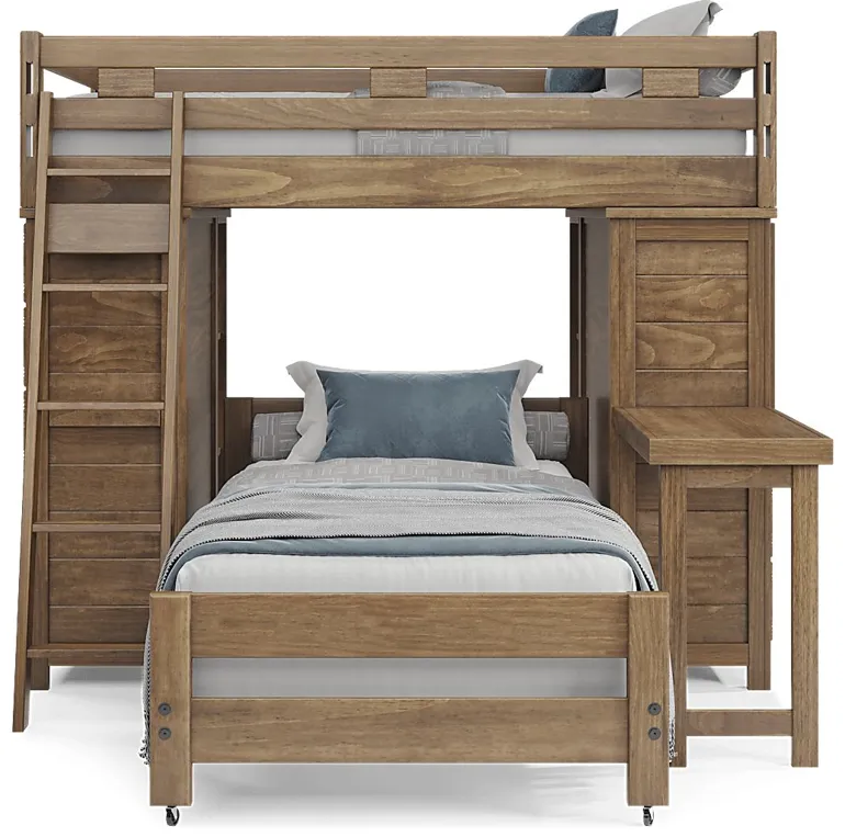 Kids Creekside 2.0 Chestnut Full/Twin Loft with 2 Loft Chests, 2 Bookcases and Desk Attachment