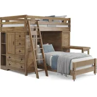 Kids Creekside 2.0 Chestnut Full/Twin Loft with 2 Loft Chests, 2 Bookcases and Desk Attachment