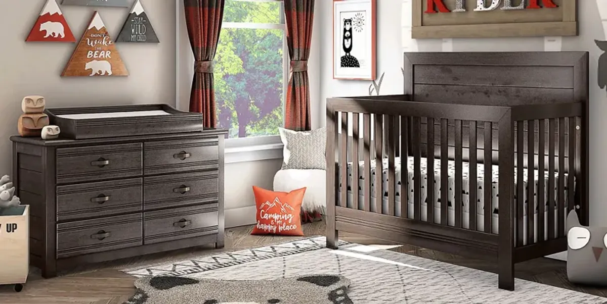 Kids Creekside 2.0 Charcoal 4 Pc Nursery with Toddler Rail