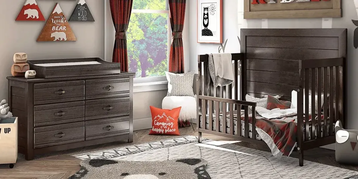 Kids Creekside 2.0 Charcoal 5 Pc Nursery with Toddler and Full Conversion Rails