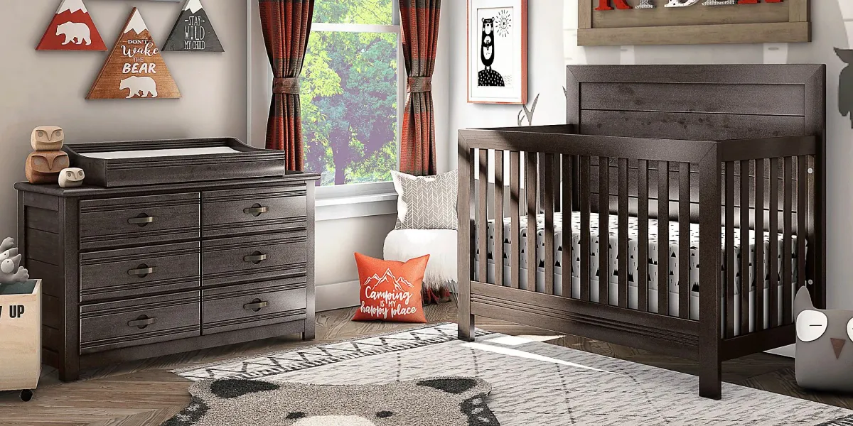 Kids Creekside 2.0 Charcoal 5 Pc Nursery with Toddler and Full Conversion Rails