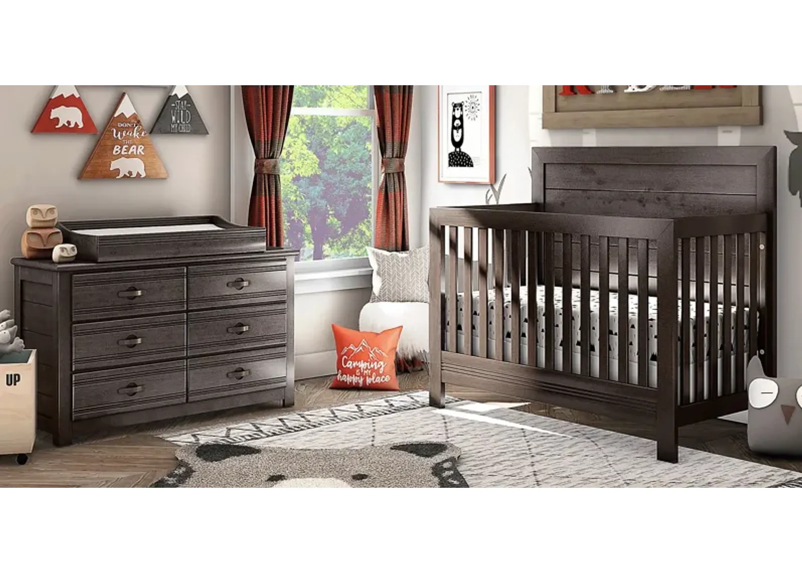 Kids Creekside 2.0 Charcoal 5 Pc Nursery with Toddler and Full Conversion Rails