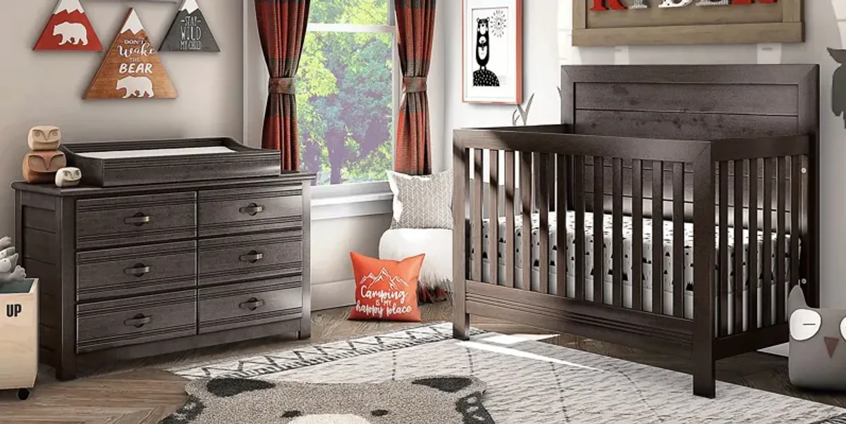 Kids Creekside 2.0 Charcoal 5 Pc Nursery with Toddler and Full Conversion Rails