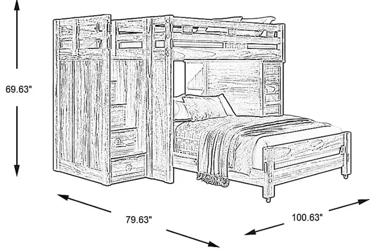 Kids Creekside 2.0 Charcoal Full/Full Step Loft with Loft Chest and Bookcase