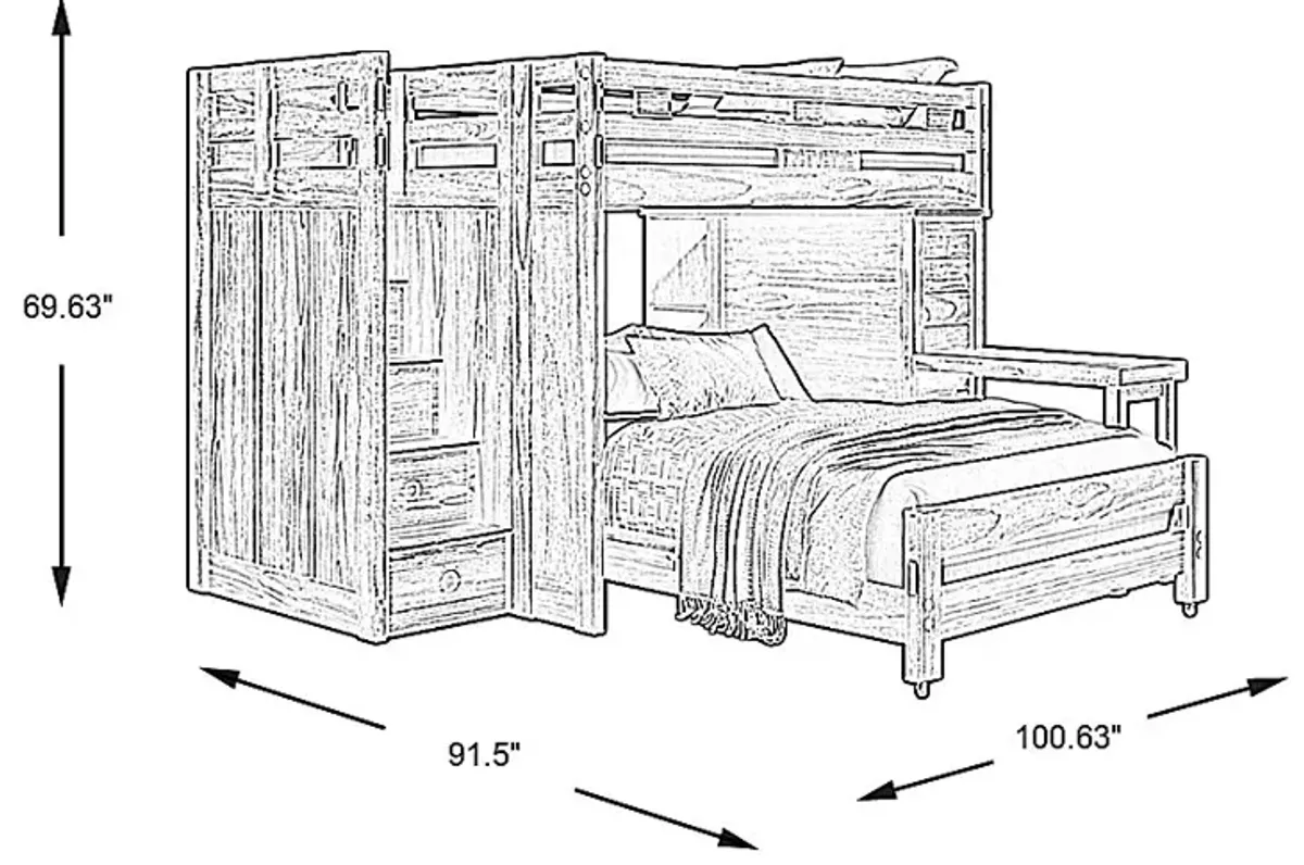 Kids Creekside 2.0 Charcoal Full/Full Step Loft with Loft Chest, Bookcase and Desk Attachment