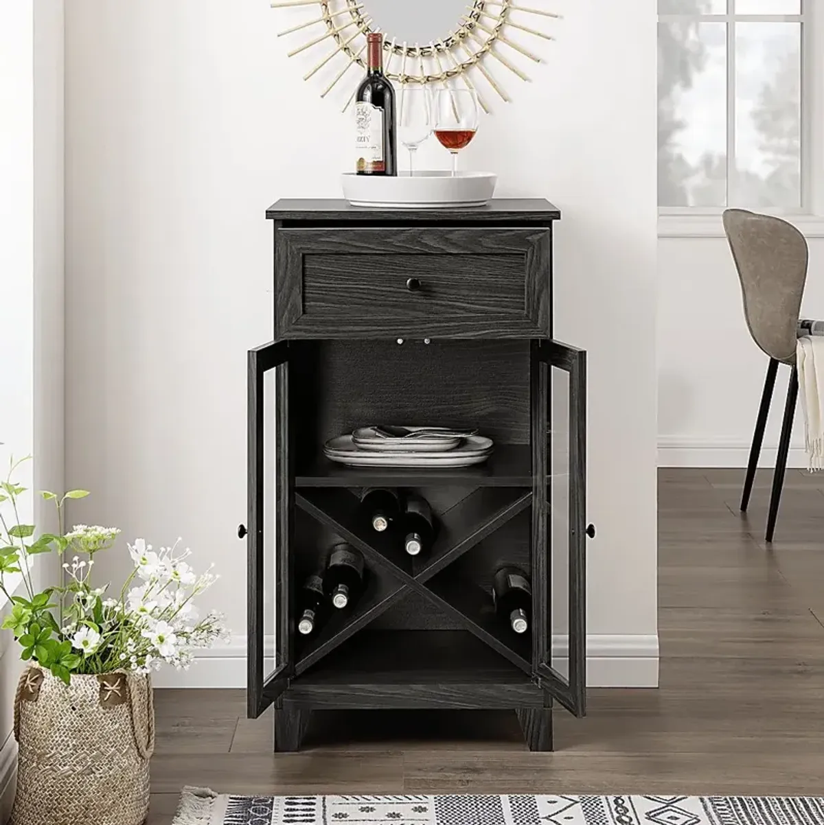 Micollet Gray Wine Cabinet