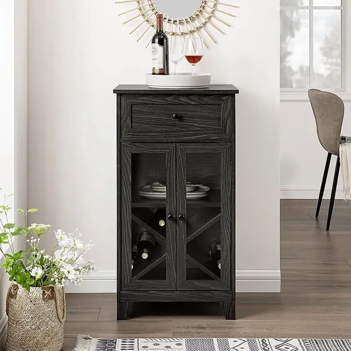 Micollet Gray Wine Cabinet