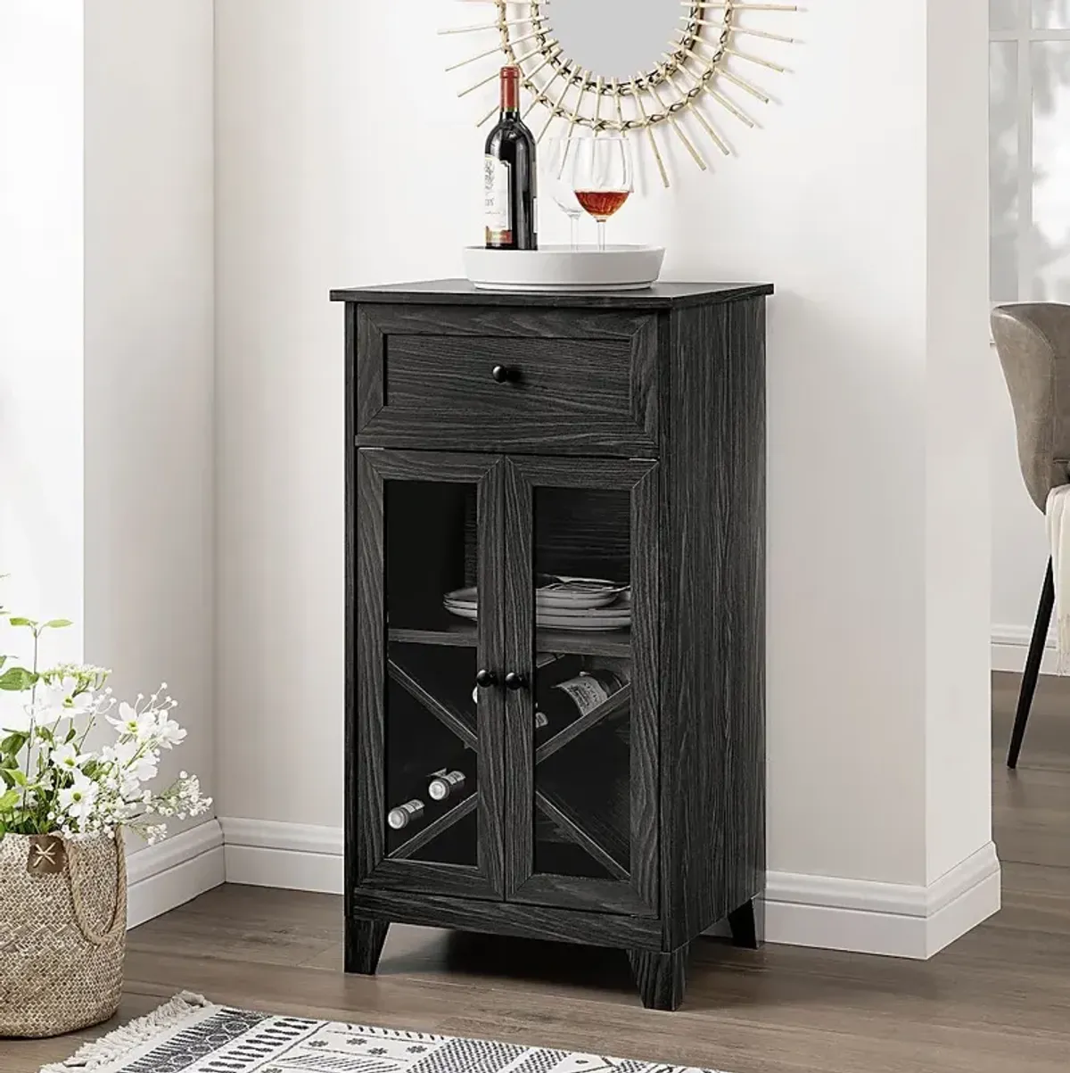 Micollet Gray Wine Cabinet