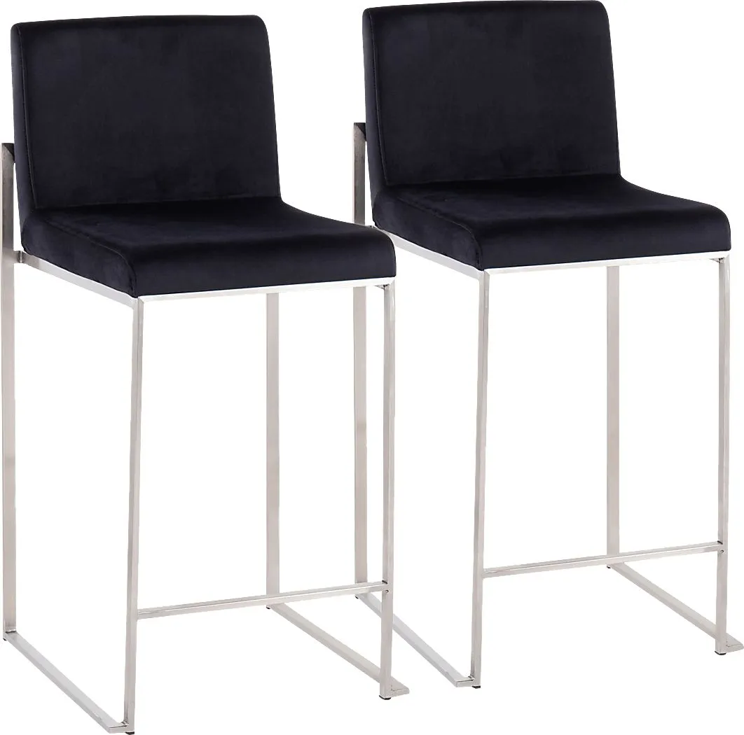 Nowotny Black Silver Velvet Counter Height Stool Set of 2